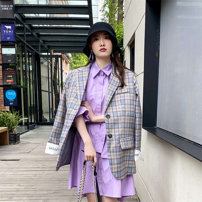 现货2021春秋装新款休闲韩版格子西装166-XZ03,女装西装,茜茜公主