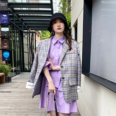 现货2021春秋装新款休闲韩版格子西装166-XZ03，女装西装，茜茜公主