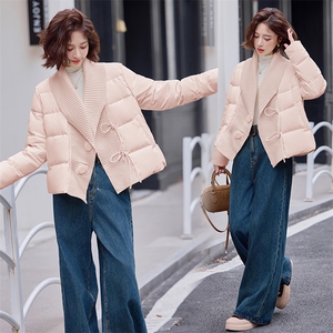 现货设计感针织毛线领拼接羽绒服女短款2024冬季新款加厚保暖外套图片