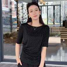 2025年秋季不连帽短袖纯色日常修身型圆领短袖，女装T恤，新胜羊绒