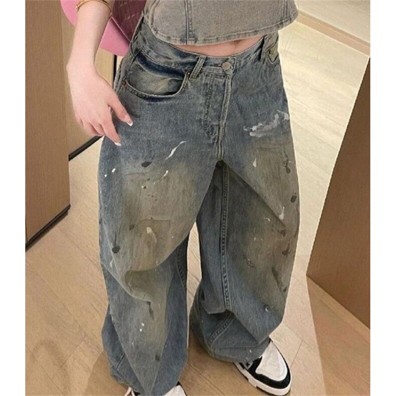 春季新款休闲脏色做旧泼漆涂鸦印花设计宽松直筒牛仔裤N8070，男装牛仔裤，星座1116A（原606A-3）
