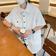 五分袖夏季潮流气质新款青春流行潮衬衫标准方领原宿纯色男简约，男装衬衫，星座716-4