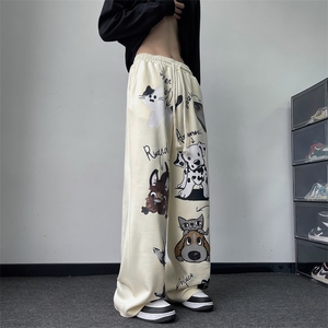 印花设计感卫裤男女休闲运动裤子美式宽松直筒垂感阔腿裤K557-p45图片