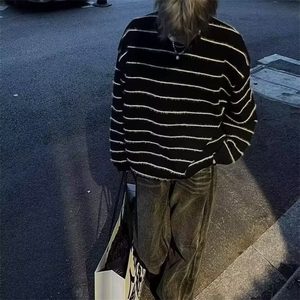 日系复古条纹针织衫男宽松百搭毛衣长袖上衣男秋冬季WL5699-P45图片