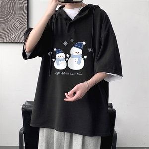 LD54439-P45NASA连帽短袖t恤男大码胖子带帽五分袖中袖,围巾和大衣       搭配图片
