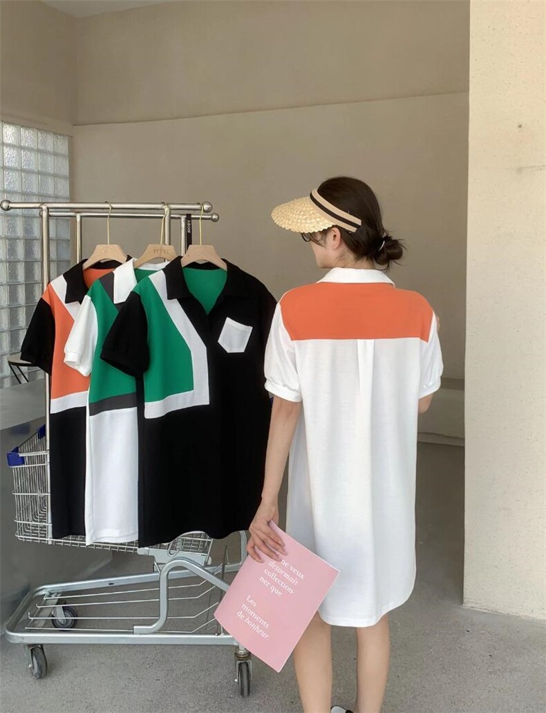 沐沐2022夏拼接POLO连衣裙！，女装连衣裙，沐·沐