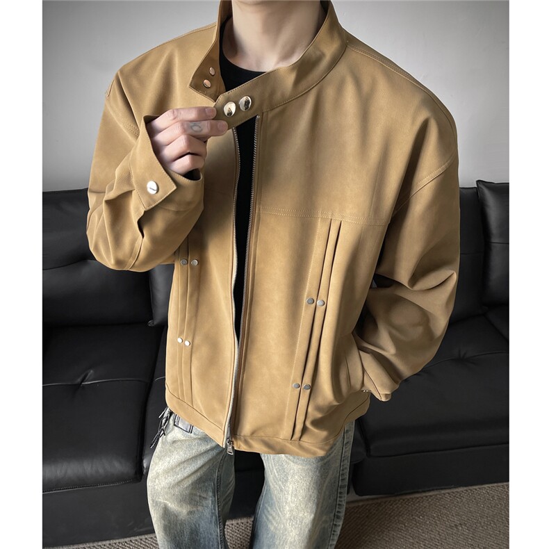 铆钉风琴折街头美式潮牌立领夹克情侣宽松百搭外套W375TP85控148，男装夹克，电商A170