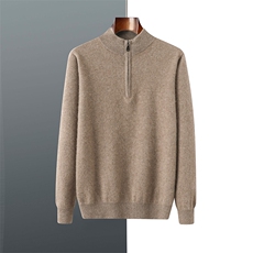 2024年秋季宽松青春流行长袖宽松纯绒男半高领拉链套头羊绒衫男装，男装羊绒套衫，羿纯羊绒高端店