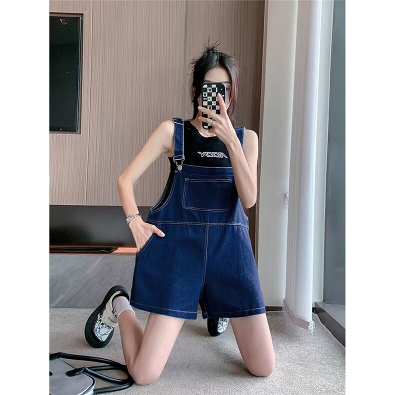 设计感韩版牛仔背带裤女2025夏季新款气质简约阔腿短裤,男装牛仔裤,星座506A