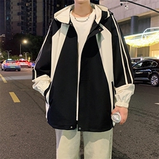 港风拼接上衣夹克宽松落肩拼色冲锋衣外套JK836P75，男装夹克，星座1204-3