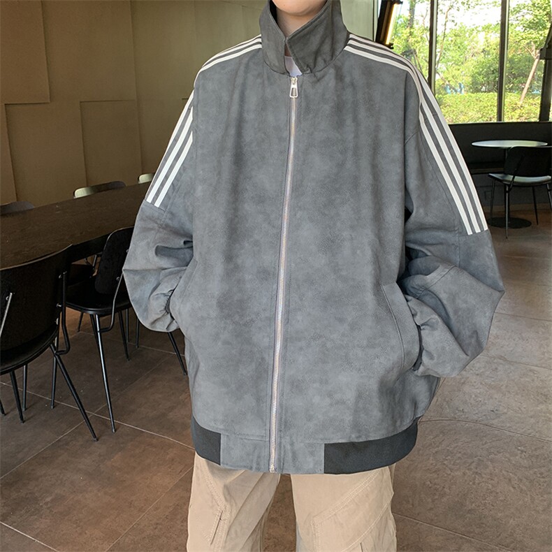 港风美式高街麂皮绒宽松条纹翻领夹克外套XZ213-JK9905-P108控128,男装夹克,星座213