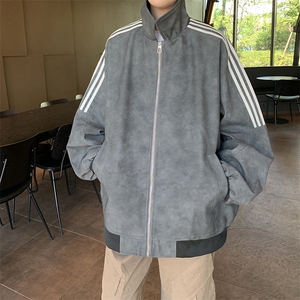 港风美式高街麂皮绒宽松条纹翻领夹克外套XZ213-JK9905-P108控128图片