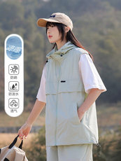 男女户外防紫外线连帽马甲潮流登山跑步防晒衣无袖褂子FS518-P35，男装防晒衣，星座1403A