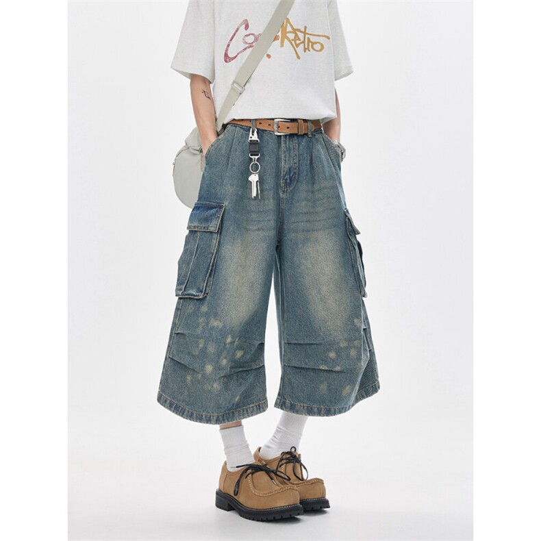 美式多口袋牛仔短裤七分裤k85p55控88，男装牛仔裤，星座1011-1