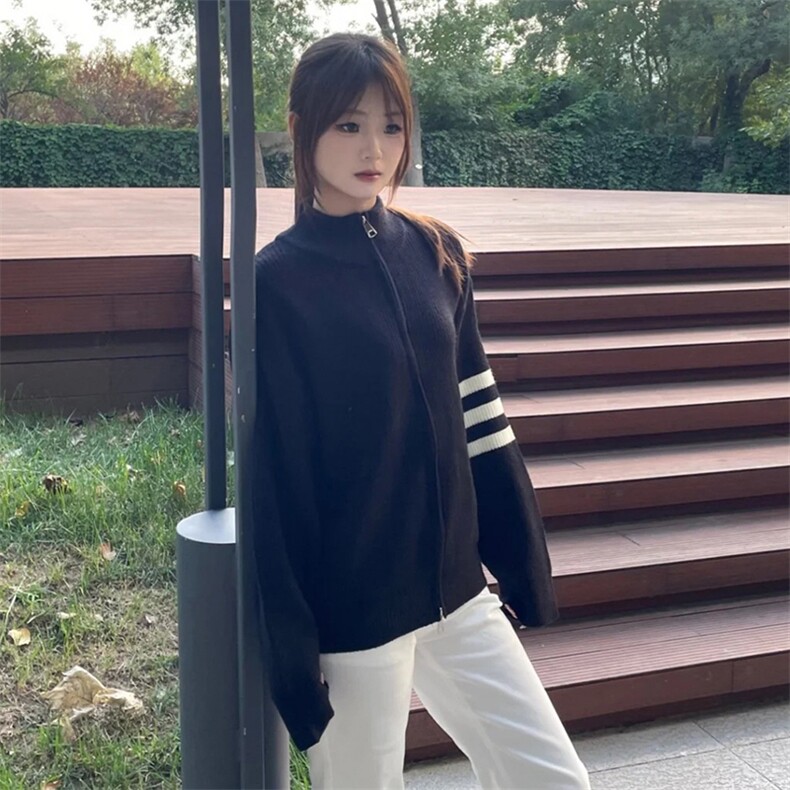 重磅秋冬北极绒开衫毛衣美式复古休闲慵懒风男女立领针织衫外套,男装针织衫/毛衣,电商A486-1