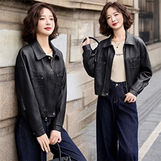 海宁皮衣女真皮短款2025春新款爆款时尚气质绵羊皮女士皮夹克外套，女装皮衣，臻衣坊