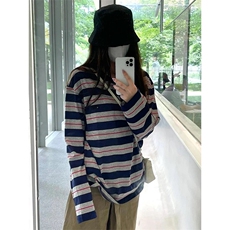 网图有货Miu系穿搭条纹长袖T恤男女字母小标宽松上衣A824-P35，男装T恤，星座1505
