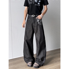 明线口袋直筒牛仔裤高街潮牌vibe百搭休闲阔腿长裤N0658-P50，男装牛仔裤，星座308B-2