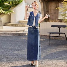 小香风牛仔套装裙女2025夏季新款高级感时尚气质名媛半身裙两件套，女装套装/套裙，意芙