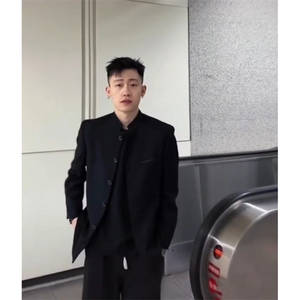 DXZ18-P65秋季新款纯黑唐装男士中山装外套修身显瘦夹克-网图现货图片