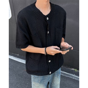 夏季小香风短袖衬衫男潮流轻奢百搭针织开衫上衣潮外套9601 P45图片