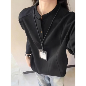 CT606-M-5XL-特P19亨利领正肩长袖t恤美式拼接重磅立领打底衫图片