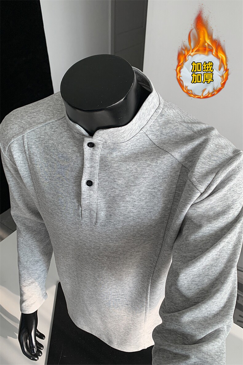 加绒加厚外套POLO衫秋季亨利领卫衣打底T恤衫男装S440加绒特28,男装T恤,电商A233-1