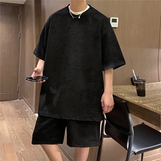 1港风模麂皮绒大码M-5XL短TDT8766P23DK8767P32套装TZ8757P55，男装休闲套装，星座226-2