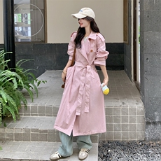 高级小众英伦风粉色风衣外套女春秋2025年超火好看漂亮中长款大衣，女装风衣，2C016