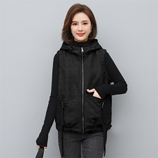 加绒马夹女士短款外套连帽洋气背心中年妈妈马甲外穿秋冬2024新款，女装马甲，曼沙奕珂