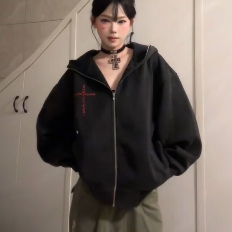 B158-P61大码双拉链连帽毛衣女秋冬胖mm显瘦针织开衫宽松抽绳,男装针织衫/毛衣,电商B323A
