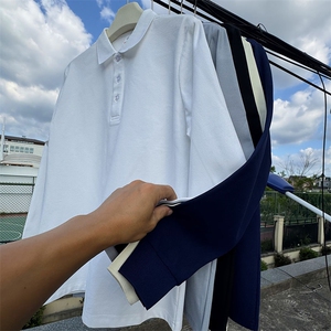 CP02男士长袖纯色POLO衫大码男女团队可定制印花秋T恤学生青少年图片