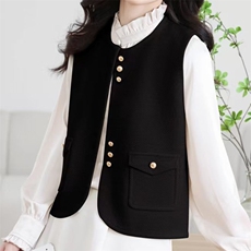 2025年秋季新款假口袋金丝针织马甲时尚休闲通勤百搭，女装马甲，萱芳婷羊绒