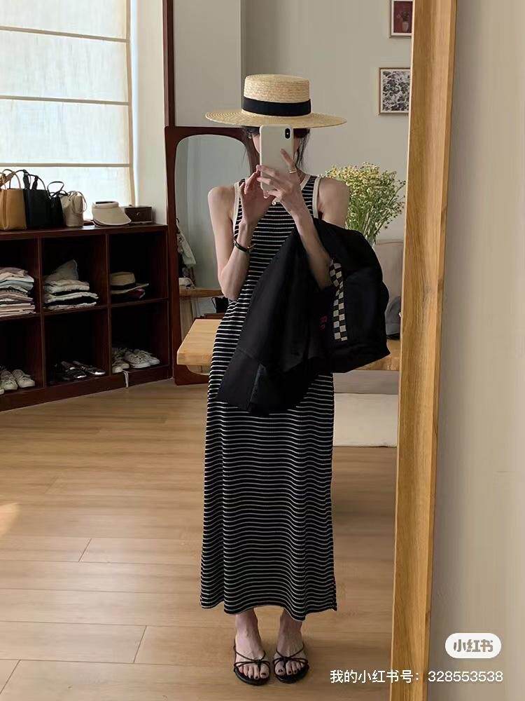条纹背心连衣裙，女装背心吊带，DAP
