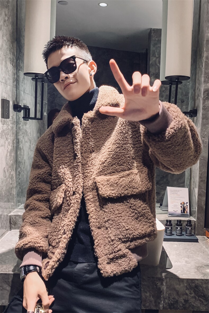 社会风20纯色羊羔毛单排扣翻领棉衣B297-2010-155控208,男装棉衣,电商B297