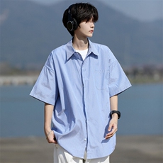 8XL-M条纹短袖衬衫男夏季宽松慵懒风痞帅大码衬衣外套DC28001P40，男装衬衫，电商B312