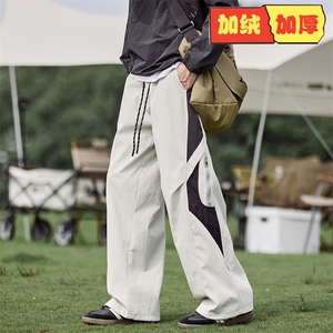 美式复古拼接撞色垂感直筒休闲裤男高腰宽松高级感个性加绒运动裤图片