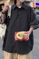 C8036/P35港风夏季条纹冰丝衬衫男短袖衬衣宽松休闲大码上衣，男装衬衫，电商A141