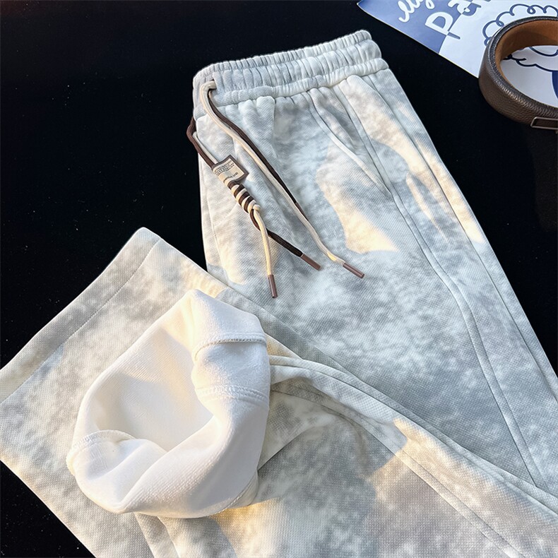 加绒加厚脏脏裤子男款秋冬直筒阔腿休闲裤加长扎染弯刀裤KZ025P45,男装休闲裤,电商B312