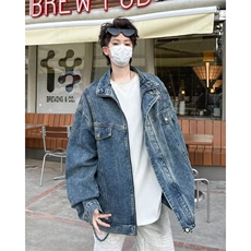水洗做旧牛仔外套男款春秋季潮牌风休闲夹克宽松工装上衣3358P74，男装工装外套，星座410-2