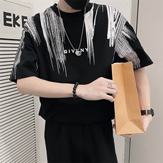 T05/特P58控782023夏季社会小伙韩版印花刺绣设计字母短袖T恤黑2，男装T恤，电商A366