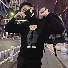 LV103/特P93控123冬季社会小伙高领刺绣小熊针织衫打底毛衣男黑1，男装T恤，星座305B