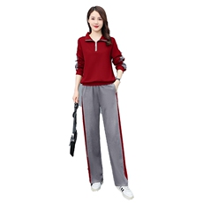 拼色长袖卫衣套装女2025春秋新款洋气减龄休闲运动服阔腿裤两件套，女装套装/套裙，凝聚力