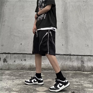 青春流行休闲裤印花中高腰时尚潮牌纯色宽松型微弹潮男五分裤图片