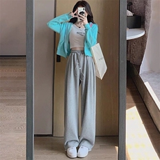 秋季新款宽松束脚运动裤女宽松休闲裤子垂感阔腿裤高腰瘦身长裤，男装休闲裤，星座506A
