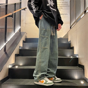 春款复古水洗做旧设计宽松牛仔裤男宽松直筒牛仔裤K05086-P43图片