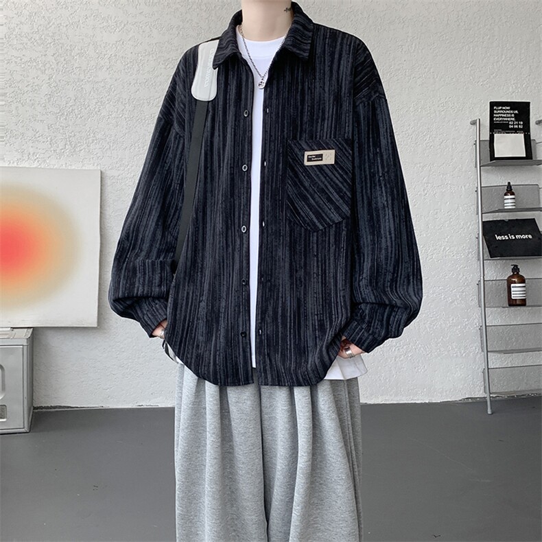 衬衫男秋季新款港风宽松大码灯芯绒扎染长袖衬衣CS3097-P42，男装衬衫，星座214-3