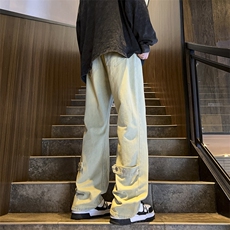 美式水洗vibe牛仔裤男秋冬加绒加厚高街复古cleanfit直筒宽松裤子，男装牛仔裤，电商A063
