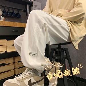 华夫格裤子男春秋季潮流阔腿直筒长裤百搭运动束脚裤-K920特批32图片
