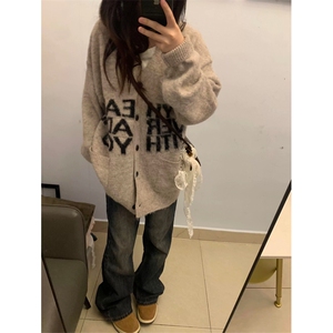 网图有货 秋冬字母慵懒软糯毛衣复古针织开衫外套男女 A1087-P50图片